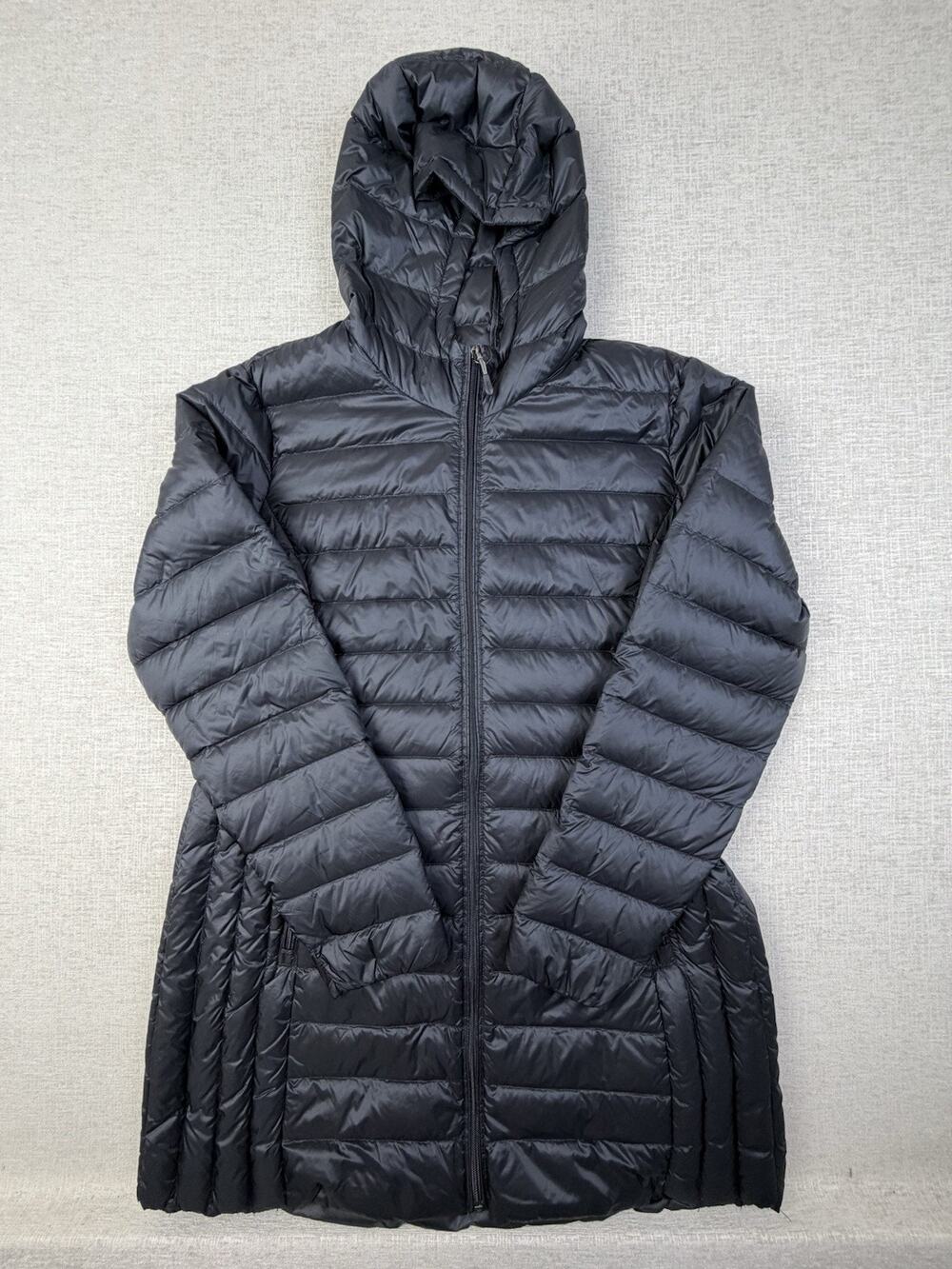 Aventure Women’s XL Black Hooded Down Puffer Coat Lightweight Longline